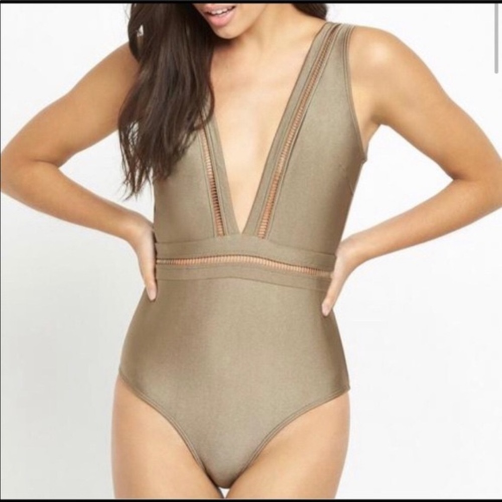 Ted Baker Pointelle Swimsuit in Khaki